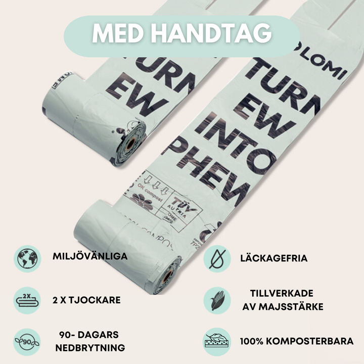 100% komposterbara hundbajspåsar med handtag & Kamomill Doft